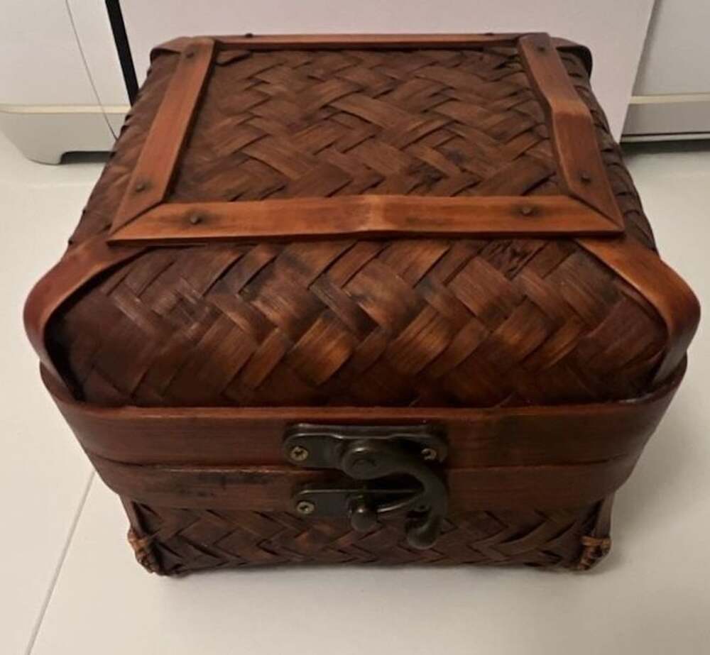 Vintage Woven Bamboo Storage Box Dark Brown